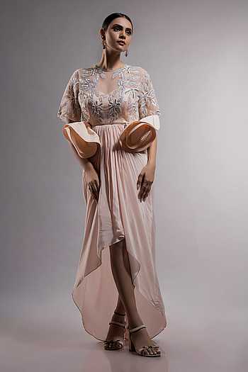 Hot Pink and Silver Sequin High-Low Dress with Flutter Sleeves and 3D Rosette for Girls main image 1