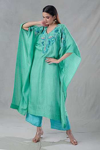 Women'S Turquoise Green Rayon Kaftan Pant Set
