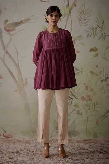 Semi Stitched Chanderi Ajrakh Short Tunic
