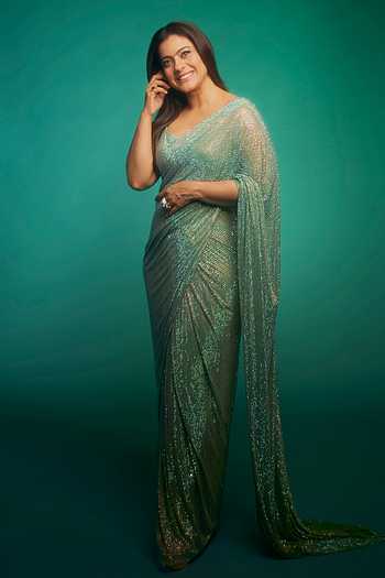 Women's Net Light Green Embellished Designer Saree With Blouse Piece