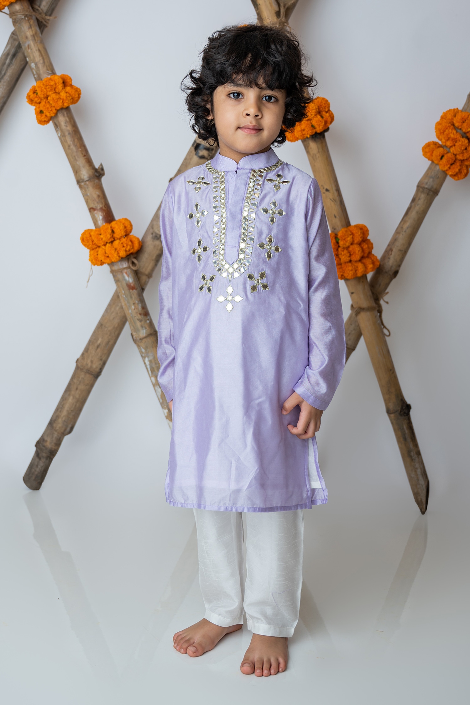 Embroidered Mirror Work Kurta With Pant 