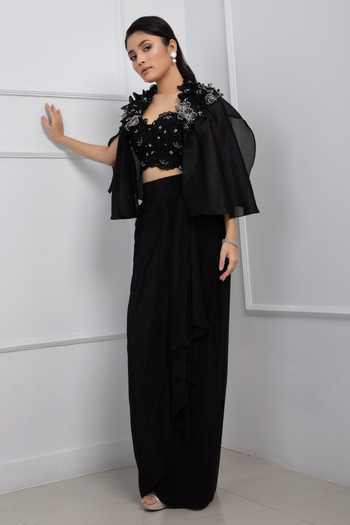 Ombre hand embroidered cape with draped skirt main image 1