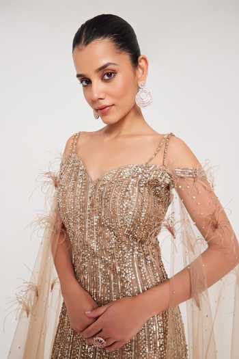 green emerald velvet dress Nadine Merabi Celina Gold Dress S/M main image 0