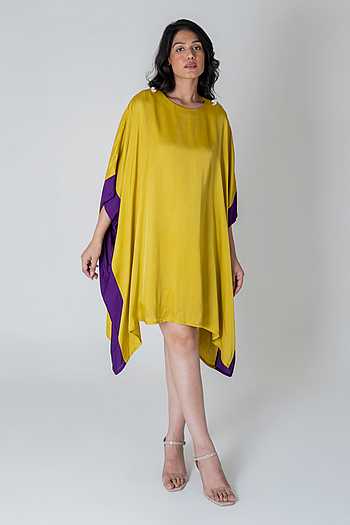 Yellow Purple Abstract Short Fringe Kaftan
