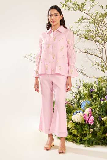 SEESA-Pink asymmetrical overshirt with embroidery details