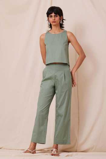 Organic Cotton Striped Top And Pant Set Green-Grey And Dark Grey main image 1