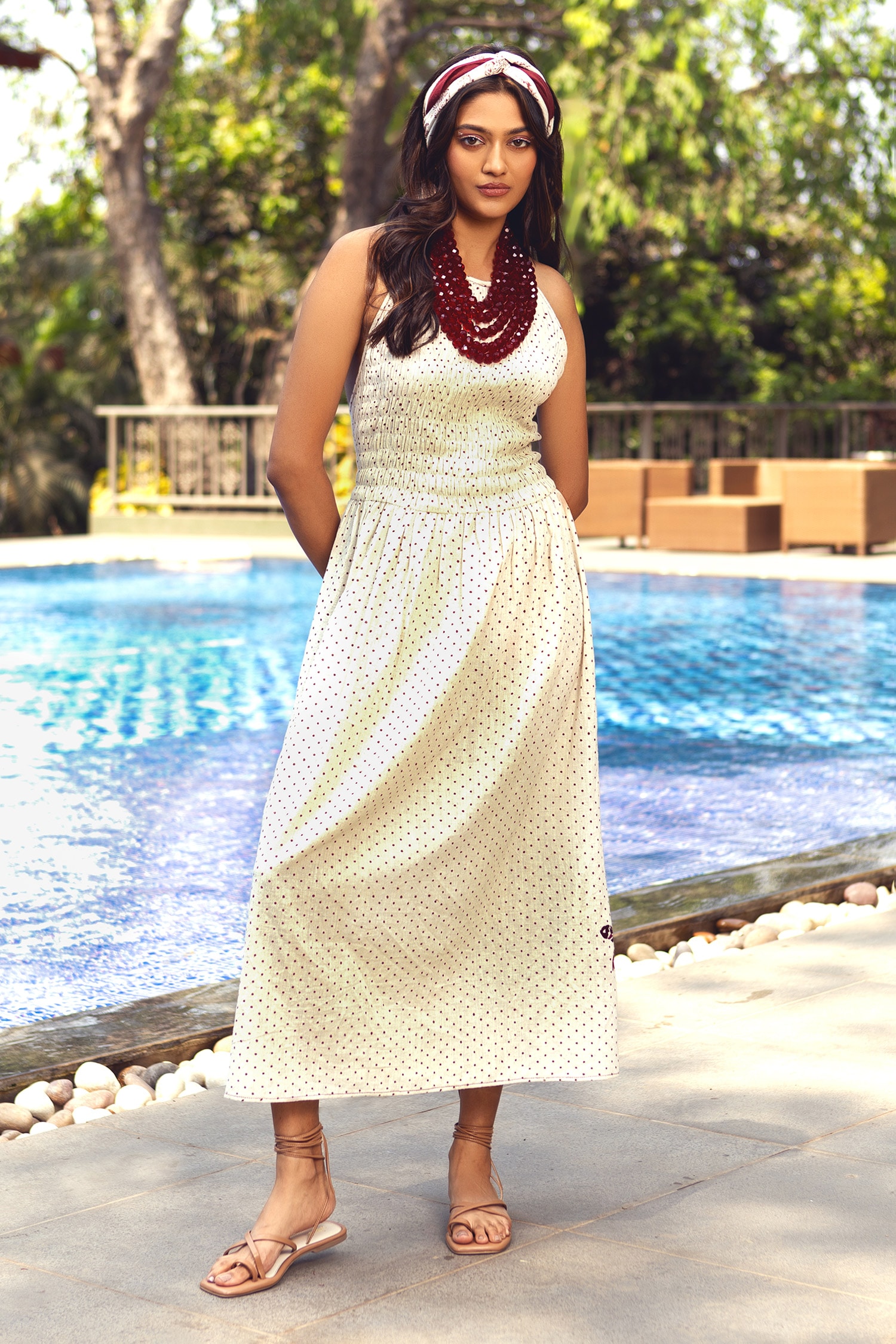 Buy Red Kala Cotton Printed Polka Dot Halter Midi Dress For Women by ...
