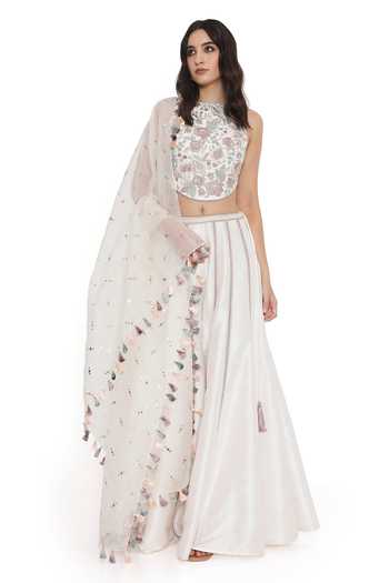 Off-White Embroidered Choli And Sharara main image 0