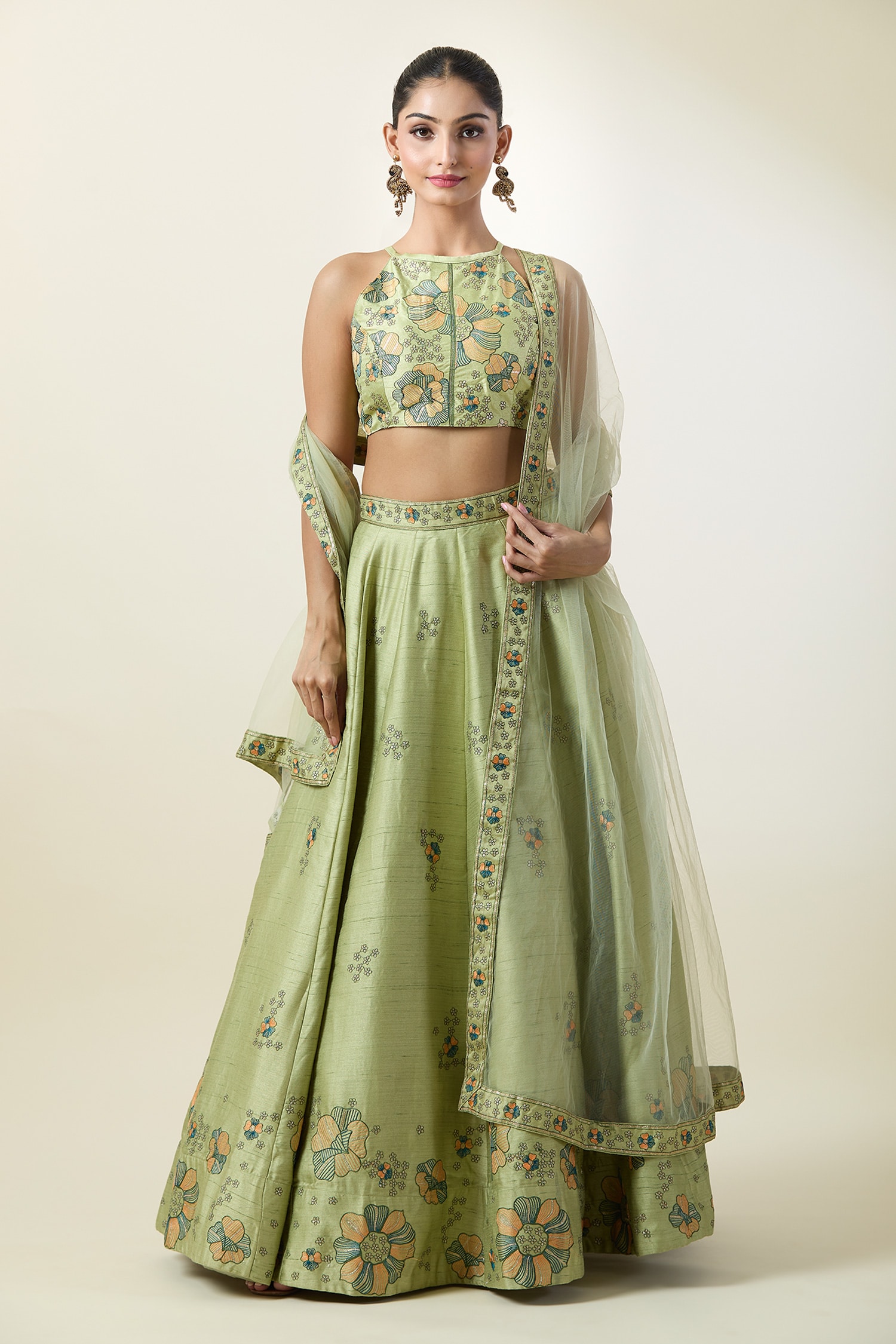 Floral Embroidered Kalidar Lehenga Set 