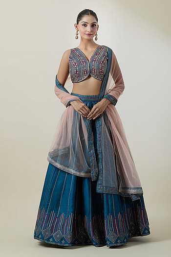 Geometric Pattern Embroidered Lehenga Set 