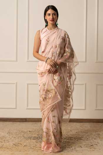 Pink Ethnic Motifs Printed Silk Blend Saree With Unstitched Blouse Piece main image 0