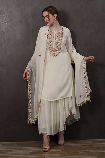 Charming Light Yellow Heavy Chinon Embroidered Palazzo Kurta Set