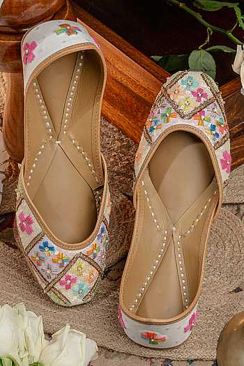 Cute Walk by Babyhug Slip On Mojaris with Floral Embroidery - Dark Pink