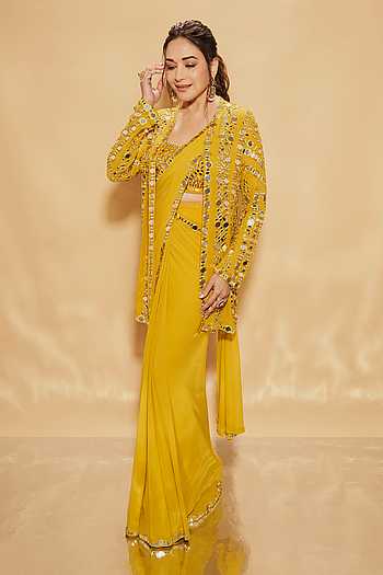 Neelam Mirror Work Blouse With Pre-Draped Buuti Print Saree