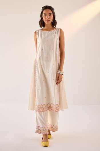 kurta with a side twist - snowy alabaster & enchanting sapphire