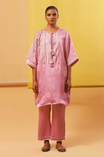 Women Onion Simmer Jacquard Printed work Kurta Set With Dupatta