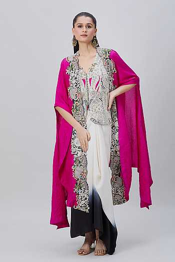 Embellished Cape & Shaded Skirt Set