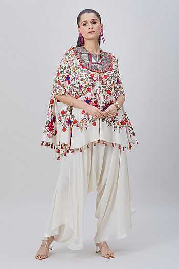 Thread Embroidered Cape & Flared Pant Set