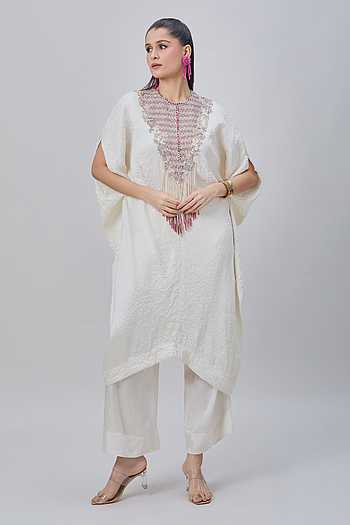 Embellished Yoke Crushed Kaftan & Pant Set