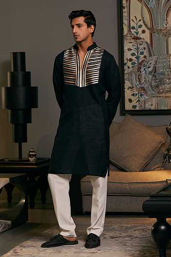 Rangari by Edge Republic Men RTW Embroidered Blended Cotton 2 Pcs Black CK 775  - Festive Collection