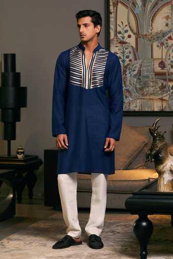 Rangari by Edge Republic Men RTW Embroidered Blended Cotton 2 Pcs Sky Blue CK 767 - Festive Collection