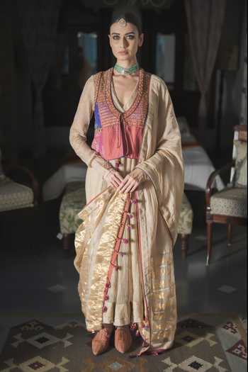 Juanita- Handwoven Chanderi duppata with Gold Zari – Old Rose main image 1