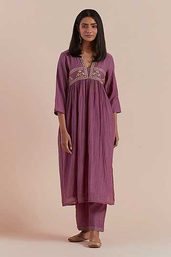 Women Chanderi Fuchsia Printed Kurta Comfort Pant Dupatta
