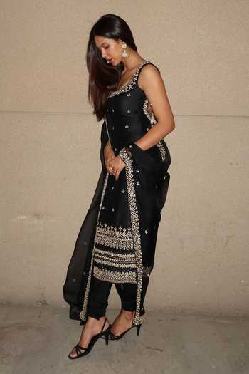 Black Chand Halter Embroidered Kurta