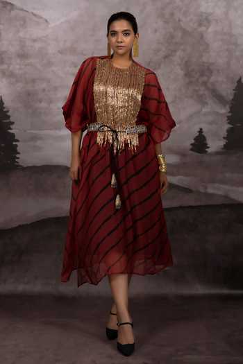Stunning Blended Raw Silk Ombre Dyed Hand Embroidered Kaftan Style Outfit With Drape Skirt main image 1