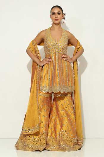 Jiyara Orange Halter Peplum Top And Sharara Set - Ready to Ship main image 0