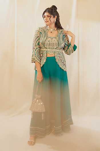 Embroidered Short Jacket Gharara Set
