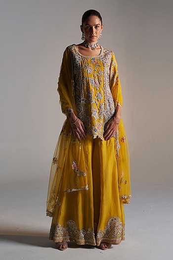 Zardozi Embellishment Sleeveless Empire Kurta Sharara Set