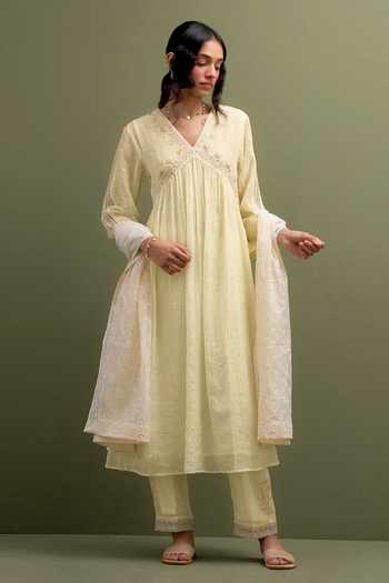 Light Blue Embellished Mul-Chanderi Silk Pant Set main image 1