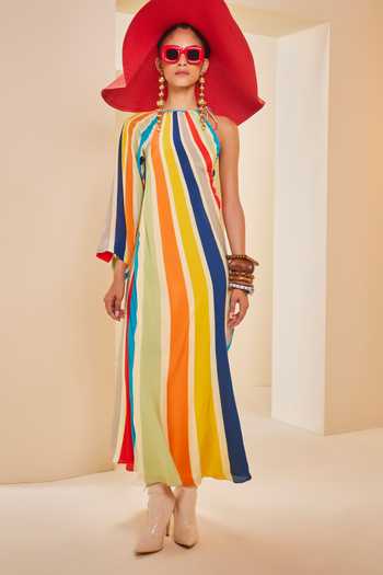 1210238 Multi Colour Stripe Velour Dress