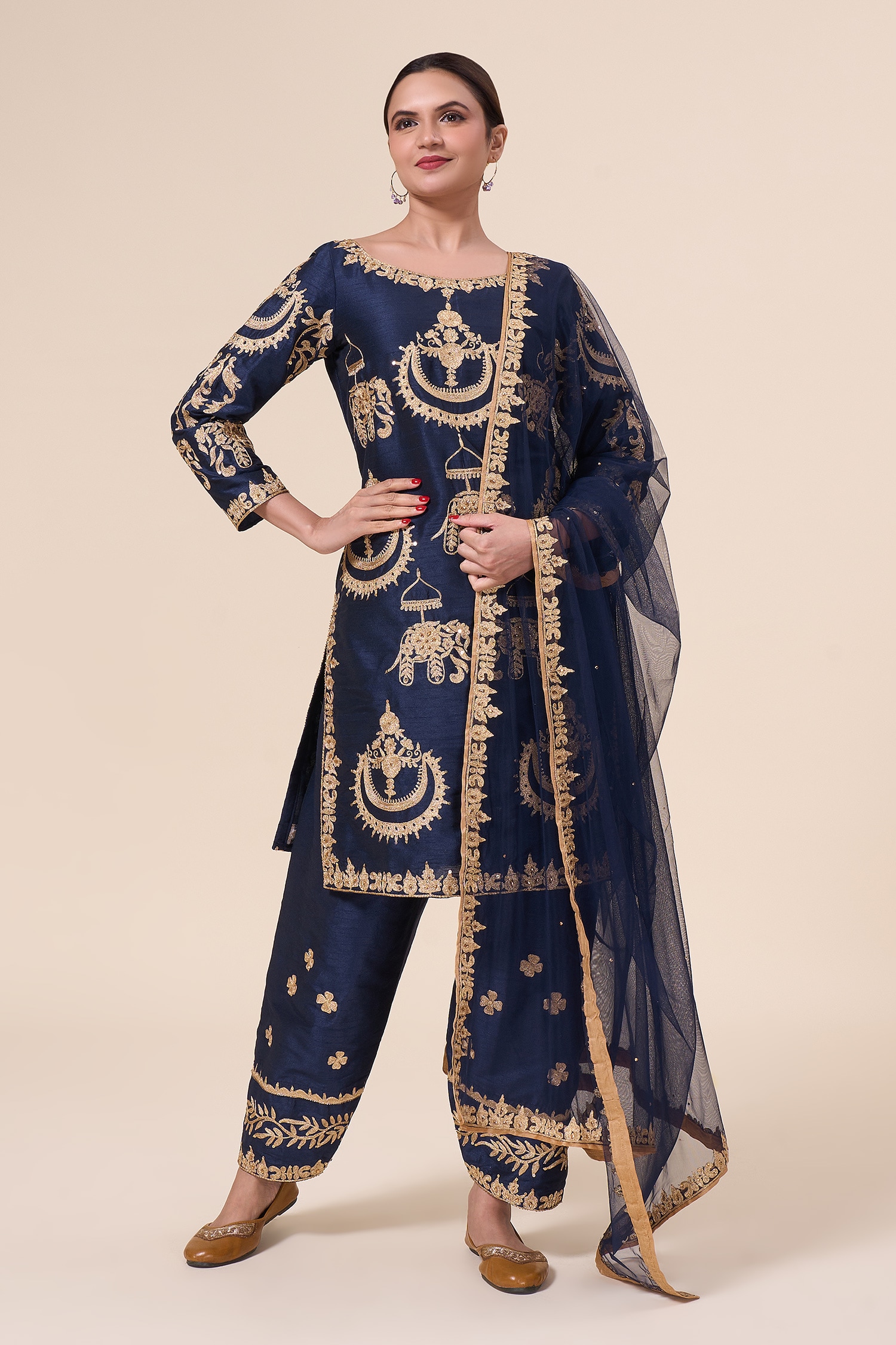 Elephant Embroidered Kurta Salwar Set 