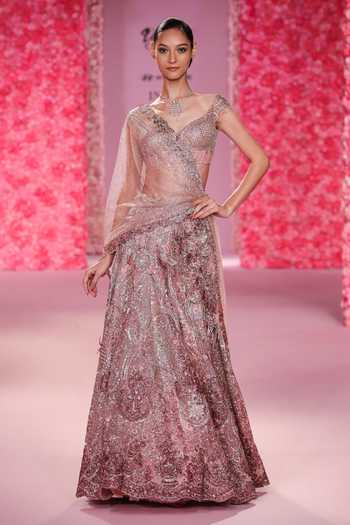 Buy Rose Gold Tulle Beads, Crystals, Embroidery Sweetheart Neck Martine  Lehenga Set For Women by Dolly J Online at Aza Fashions.