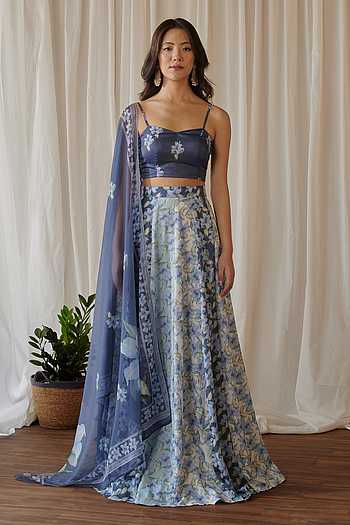 Saavan Iris Bloom Print Kali Lehenga Set