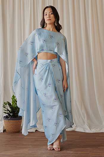 Bluebell Flora Print Cape Top With Draped Skirt