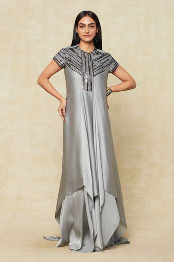 Buy Grey Silk Sequins, Metallic Thread Bandeau Embellished Yoke Handkerchief  Dress For Women by Amit Aggarwal Online at Aza Fashions.