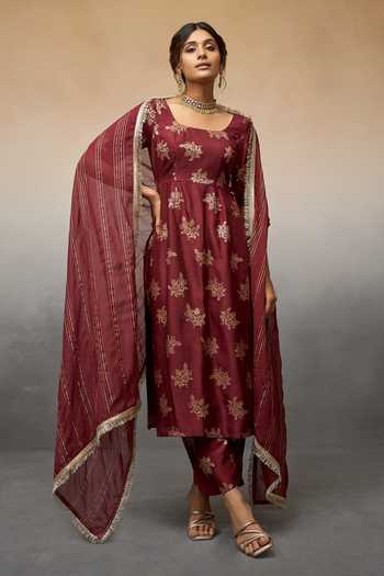 Maroon Floral kurta Pant Set