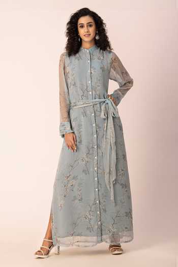 Buy Grey Chiffon Bandeau Neck Floral Print Shirt Dress For Women by Ewoke  Online at Aza Fashions.