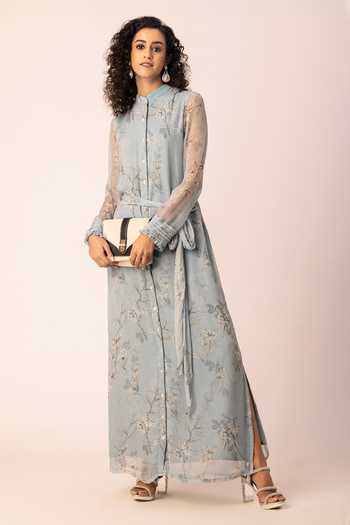 Buy Grey Chiffon Bandeau Neck Floral Print Shirt Dress For Women by Ewoke  Online at Aza Fashions.