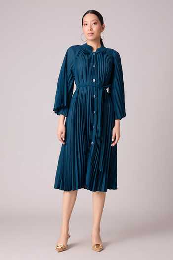 strapless open back dress Jewel Neck Accordion Pleat Dress main image 1