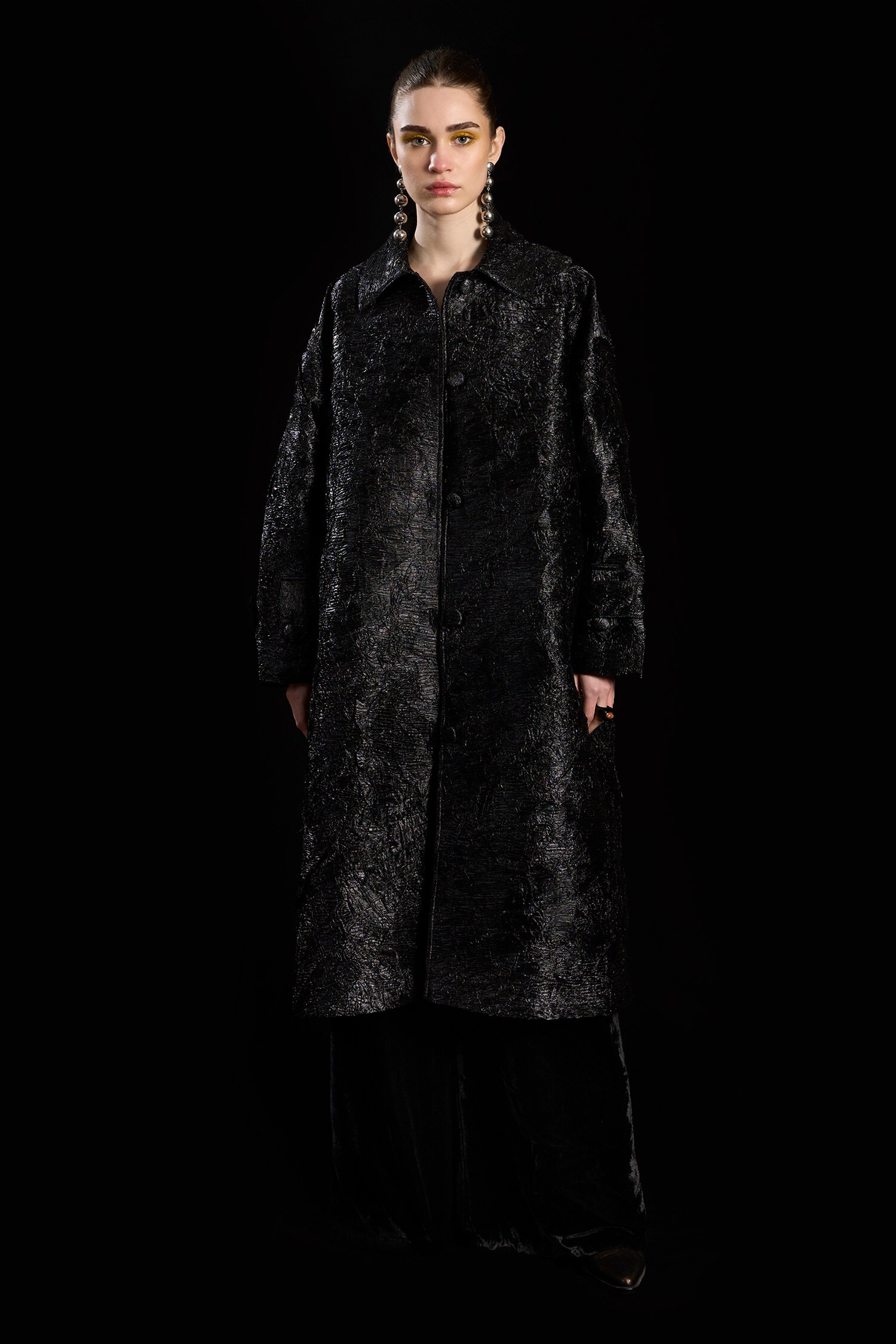 Buy Black Viscose Collared Pocketed Long Trench Coat For Women by Rara Avis Online at Aza Fashions.