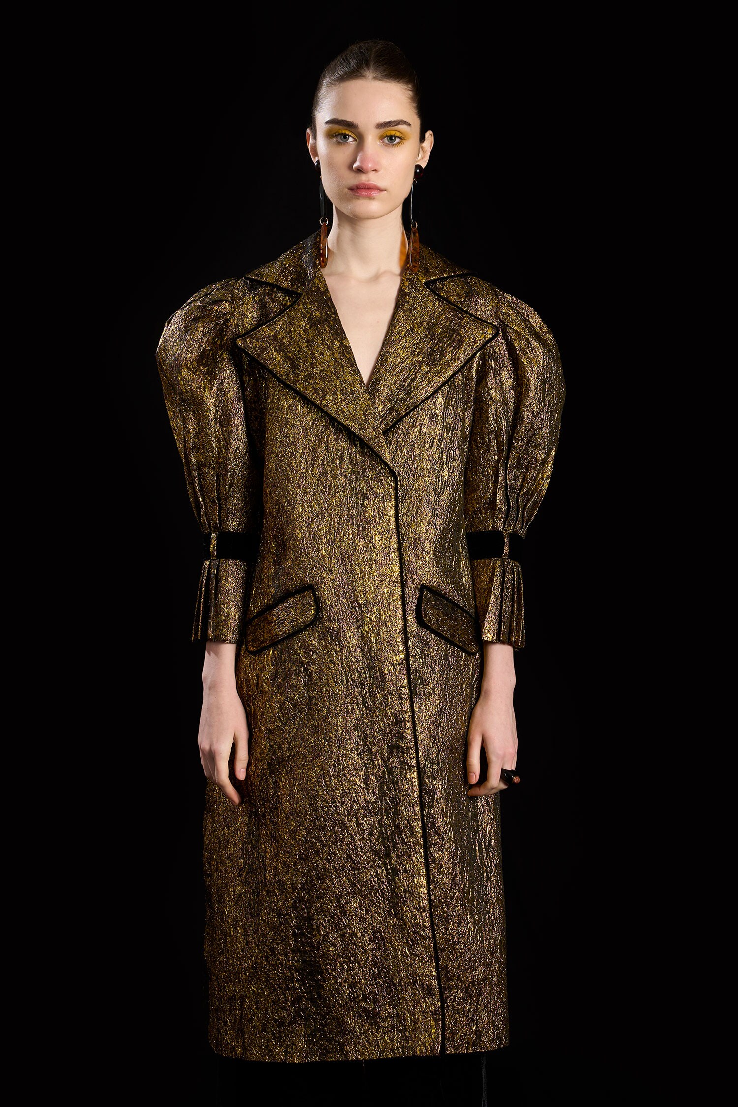 Buy Gold Polyester Woven Lapel The Sand Trench Coat For Women by Rara Avis Online at Aza Fashions.