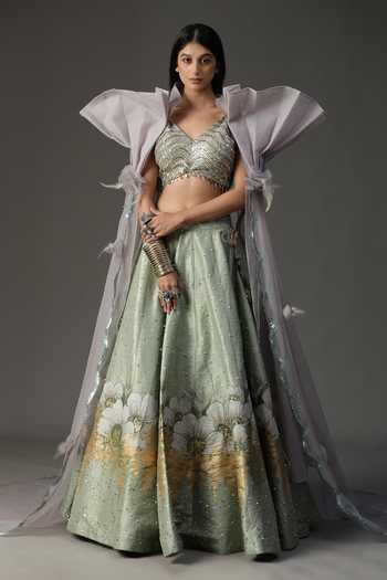 Arpita Sulakshana Green Organza Lehenga Choli (Set of 3)