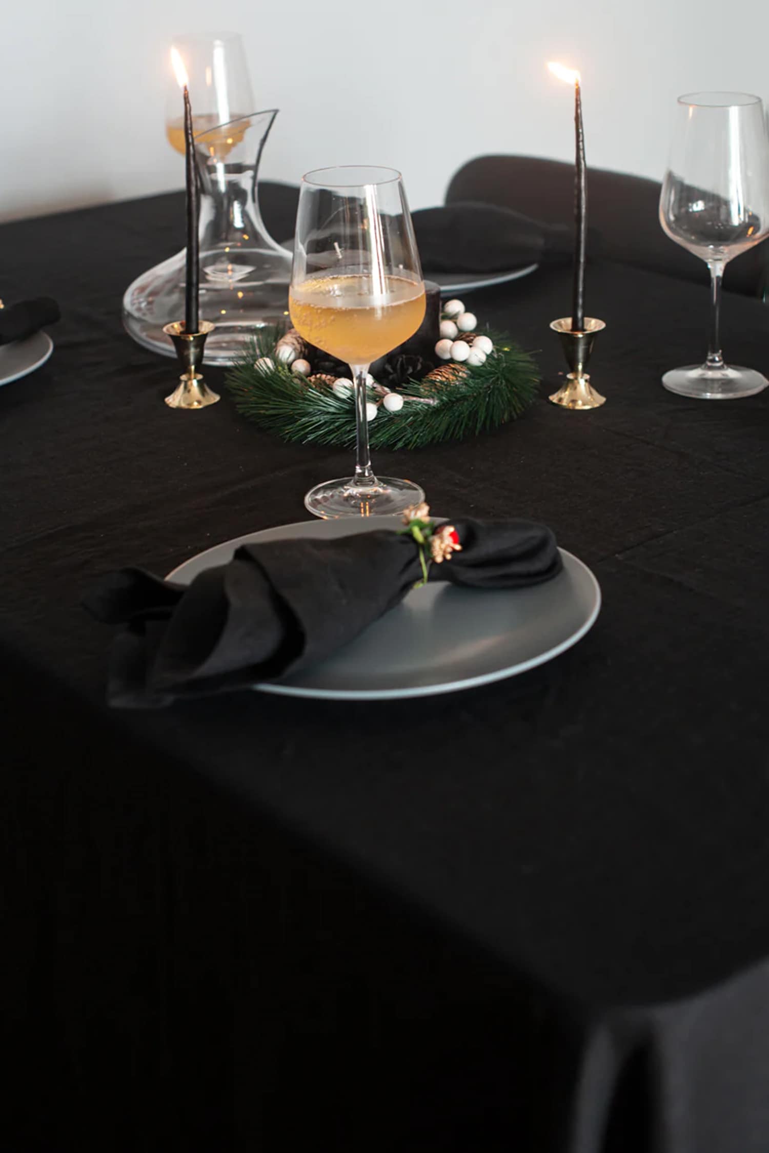 Buy Black 100 Pure European Linen Plain Kohl Table Cloth by Saphed