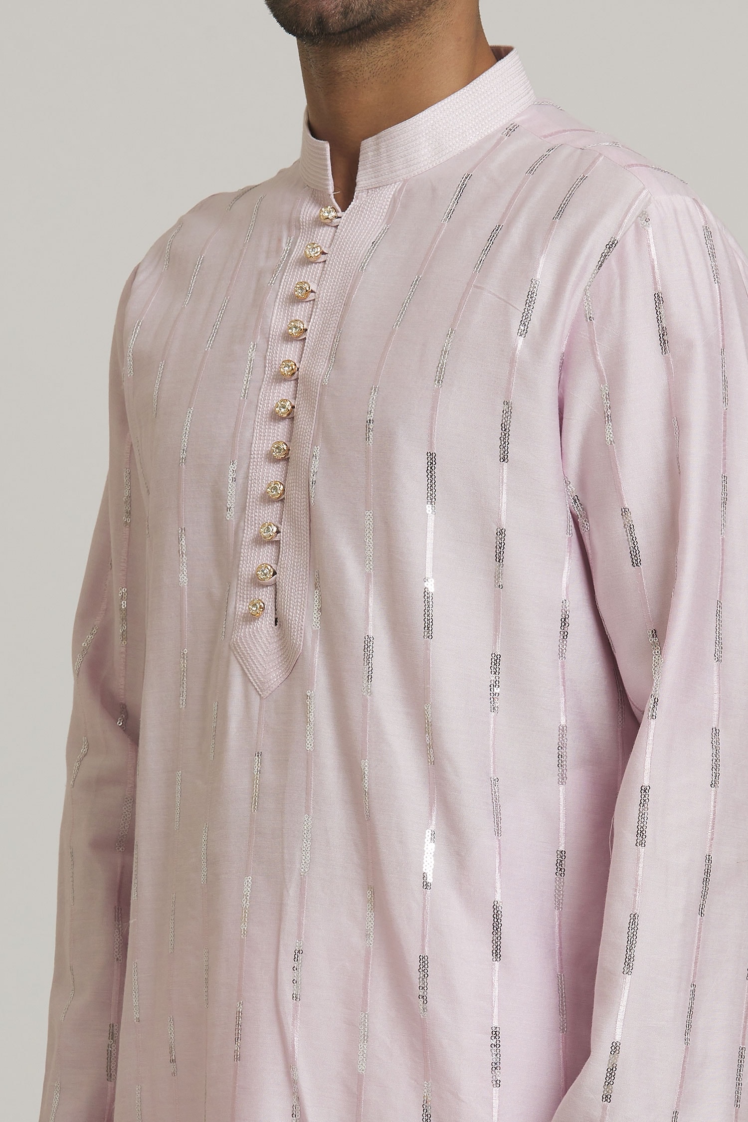 Buy Purple Cotton Silk Embroidered Sequins Kurta And Aligadi Pant