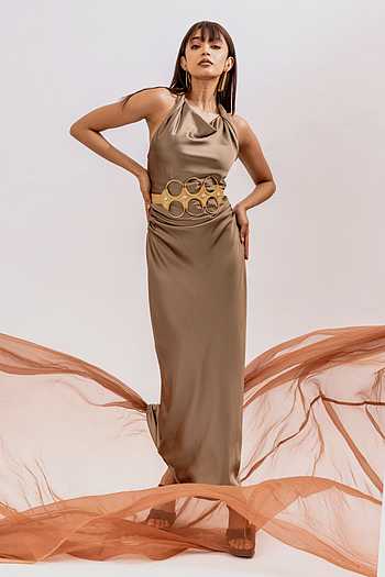 slim fit dress slacks NicoBlu® Cosima Sash Belt in Pale Gold Shimmer main image 0