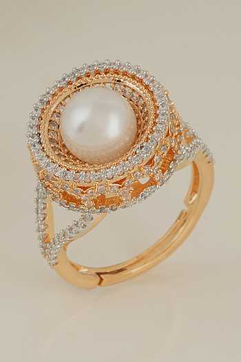 GOLD CUBIC ZIRCONIA PEAR EMBELLISHED OPEN RING